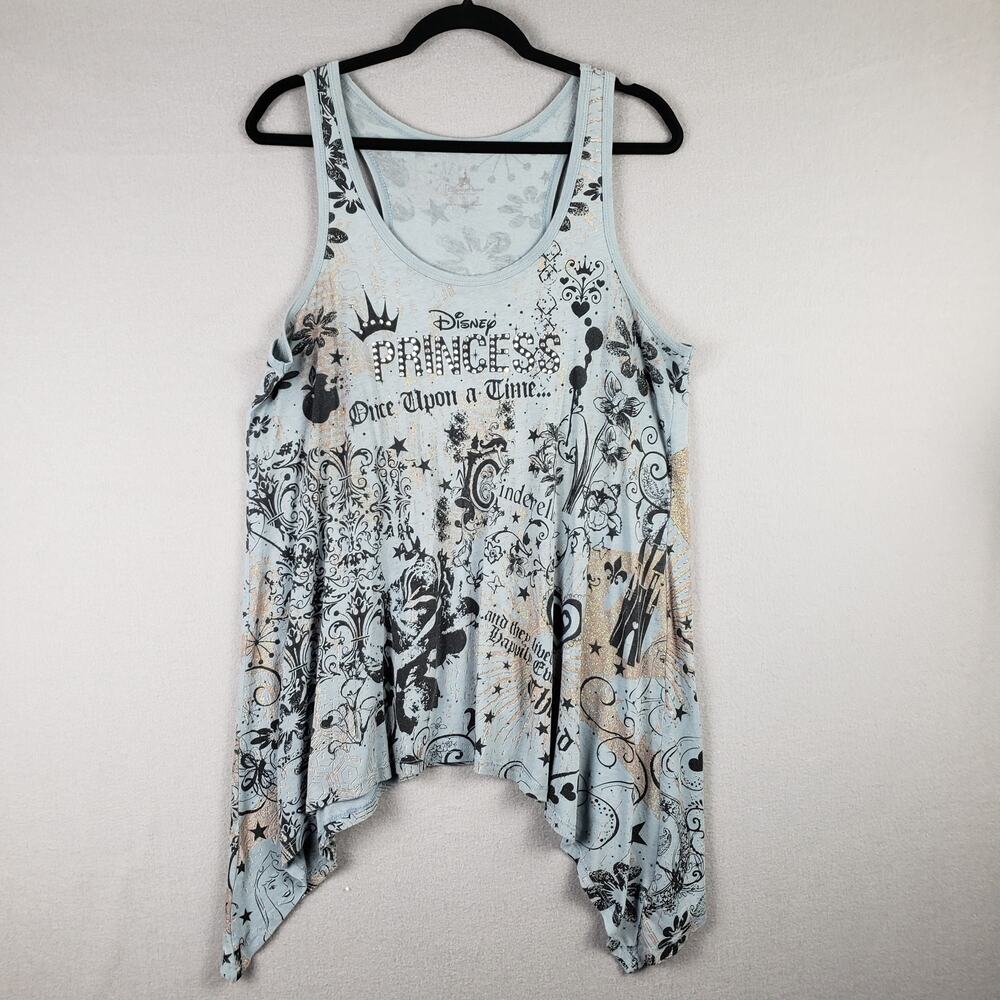 Disney Size L Princess Once Upon A Time Bling Top Blue Asymmetrical Y2K Bedazzle